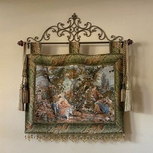 Large vintage tapestry wall hanging needle stitch